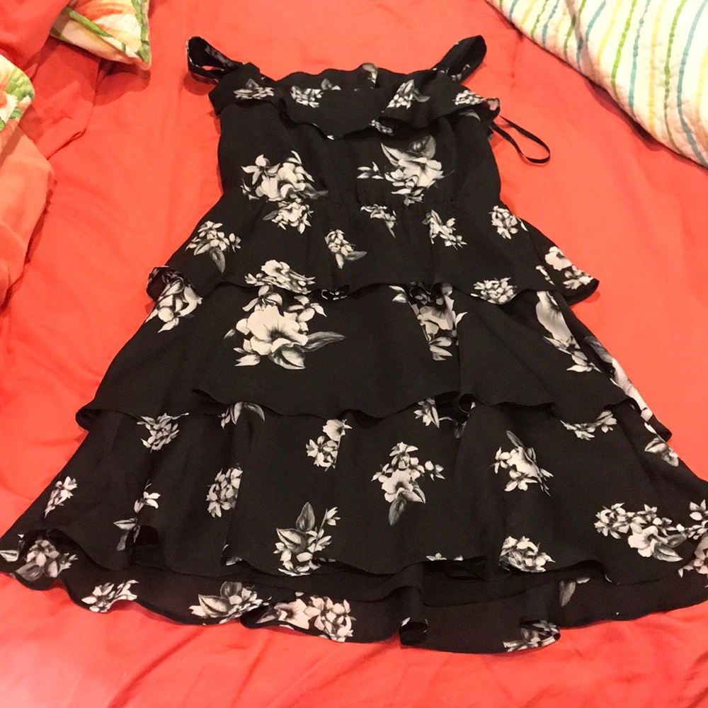 Black and white floral dress.